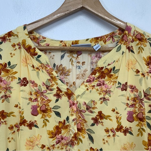 D & Co Top Woman 3X Yellow Floral  Pop Over Lightweight 3/4 Sleeve Casual Work - Picture 2 of 10